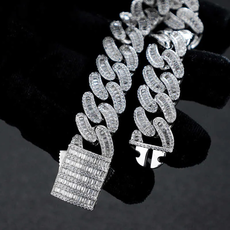 Custom 16mm Vvs Moissanite Iced Out Dia Necklace Arc Sterg Sier Baguette Cuban Chain
