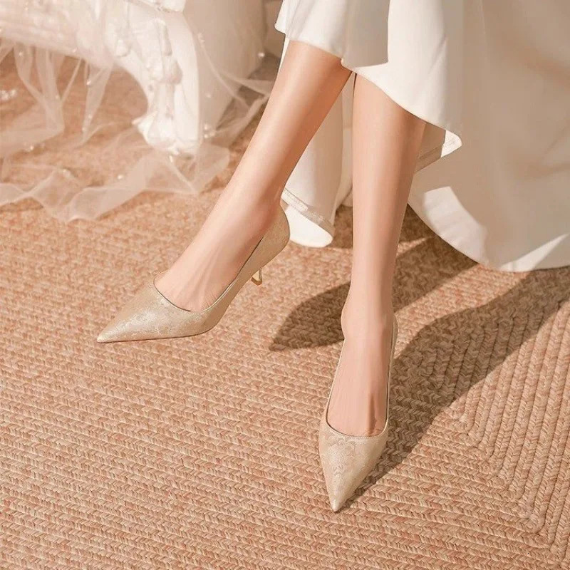 Womens Fashion Single Shoes Autumn Pointy Toe Shallow Mouth A Slip-on Temperament High Heels Mary Jane Shoes Pumps 241106