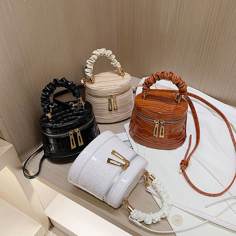 2020 Fashion design front zipper crossbody handbags crocodile pattern pu leather purse wrinkle handle bucket mini shoulder bag