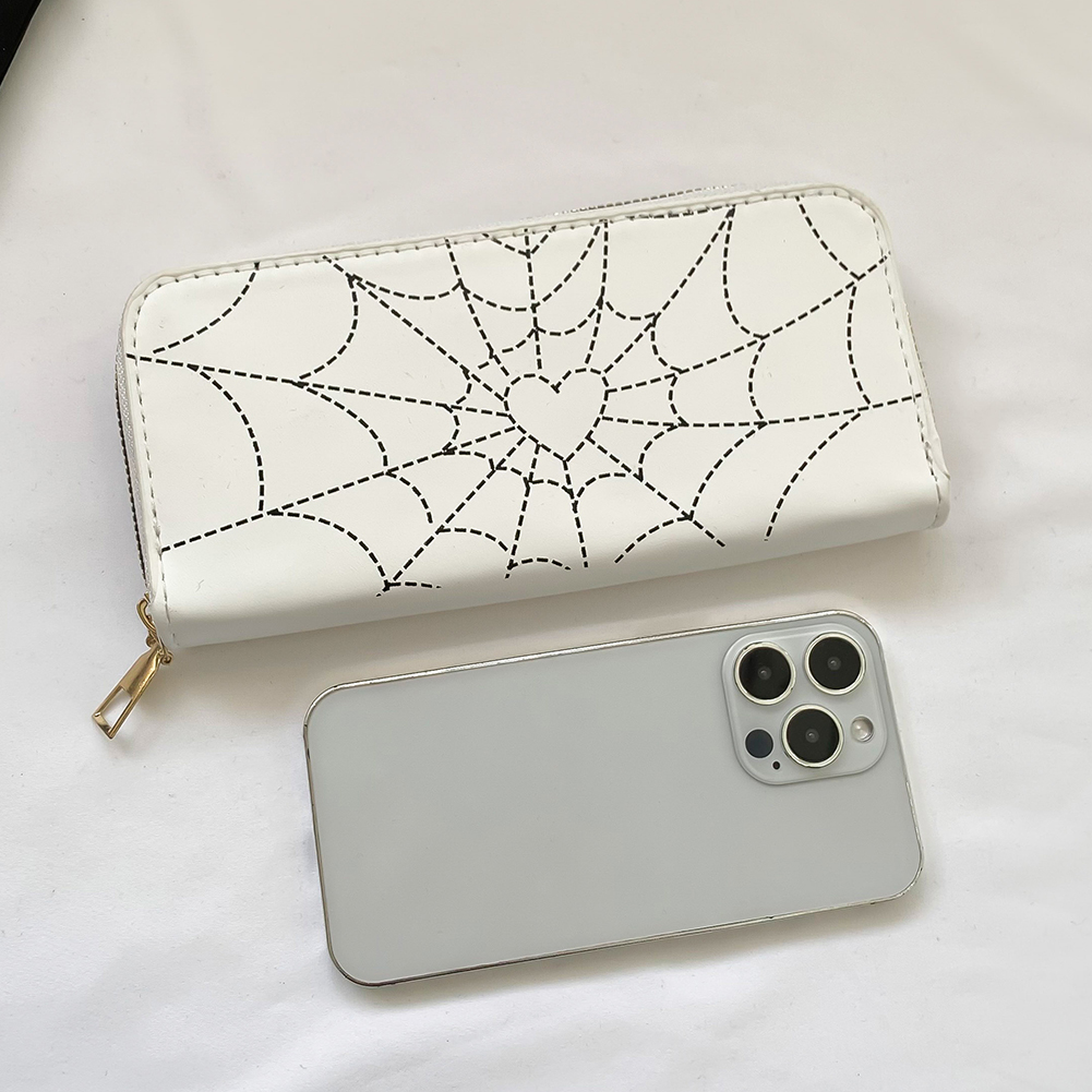 Women Spider Web Print Wallet Novelty Spider Web Zipper Wallet Fashion Multi-Use Halloween Trendy Wallet for Girls
