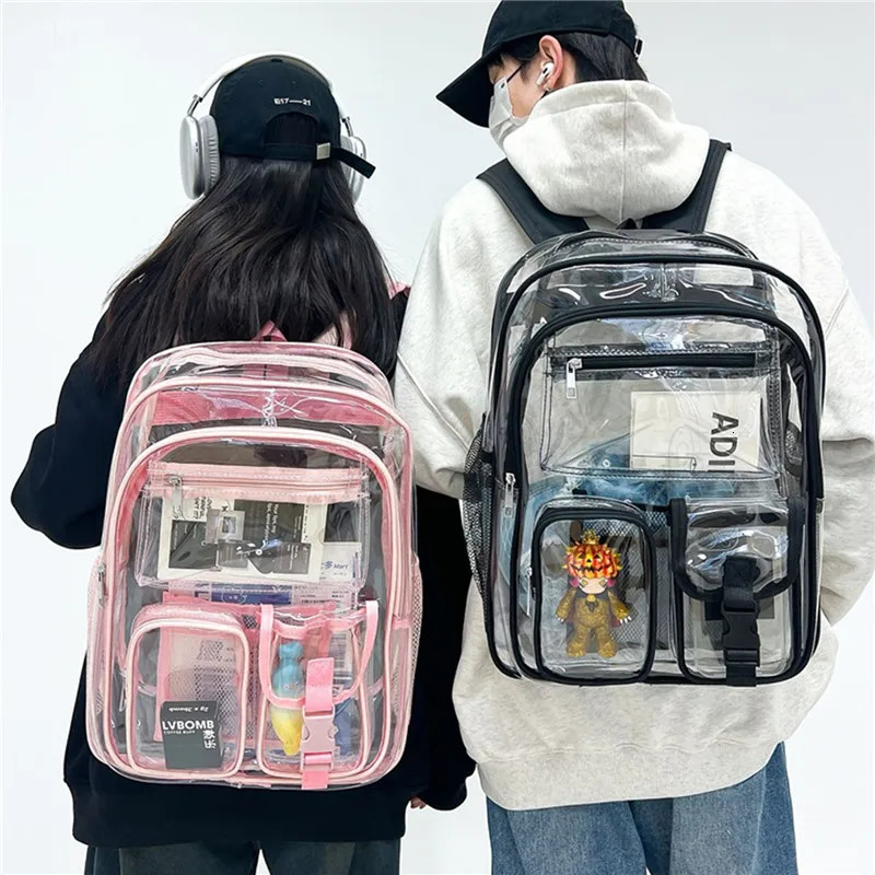 Womens backpack transparent PVC bag transparent backpack teenage student mens transparent school backpack 241106