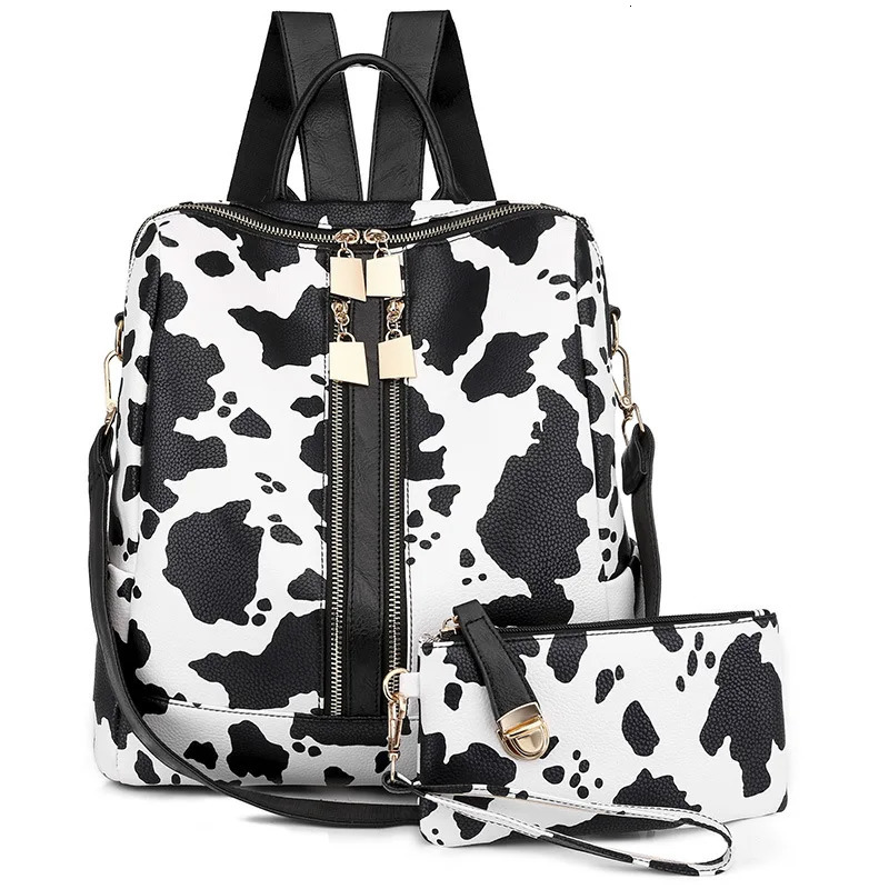 Womens large capacity backpack wallet fashionable leopard print multi zipper travel bag detachable shoulder strap shoulder bag 241106