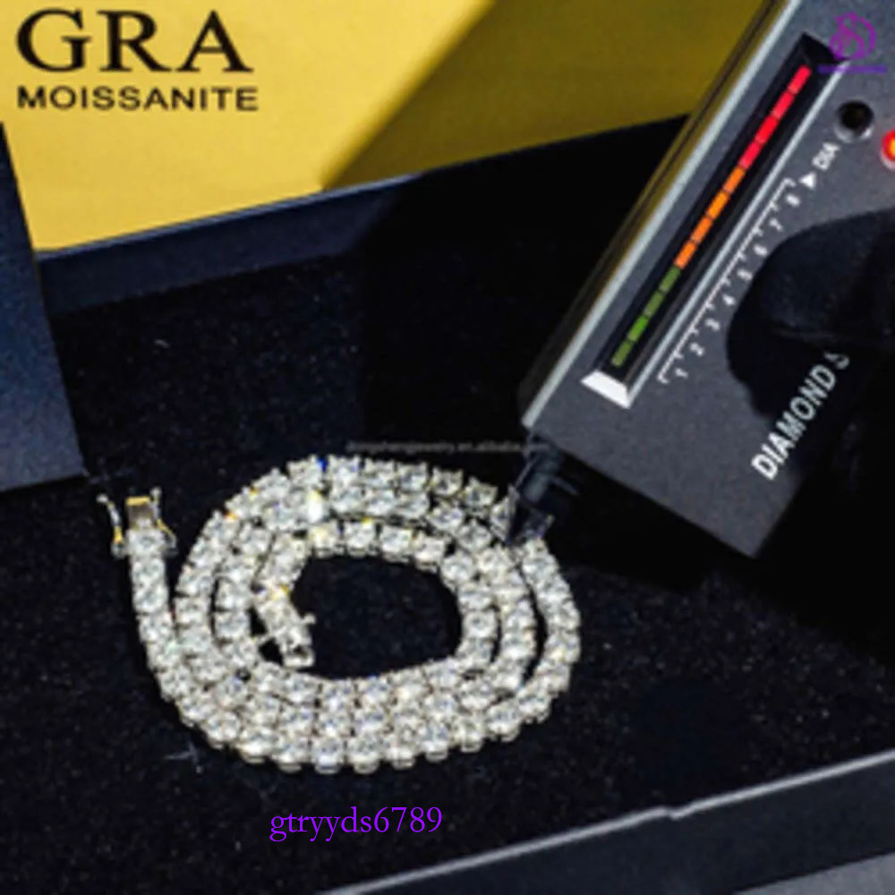 Factory Custom Cheap China Wholesale Blue Vvs Moissanite Dia Cluster Tennis Chain
