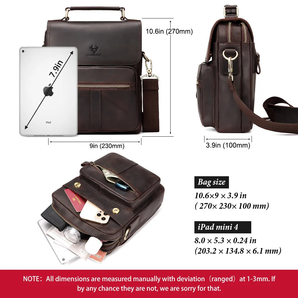 Crazy Horse Leather Mens Shoulder Bag Vintage Messenger Bags Bolsos Male Crossbody Mans Quality Handbag Sling Travel 241106