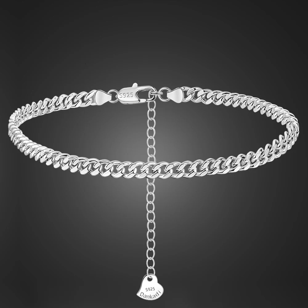 Trendy Jewelry 925 Pure Silver Cuban Chain Foot Bracelet Barefoot Jewelry Leg Temperature Foot Bracelet 241107