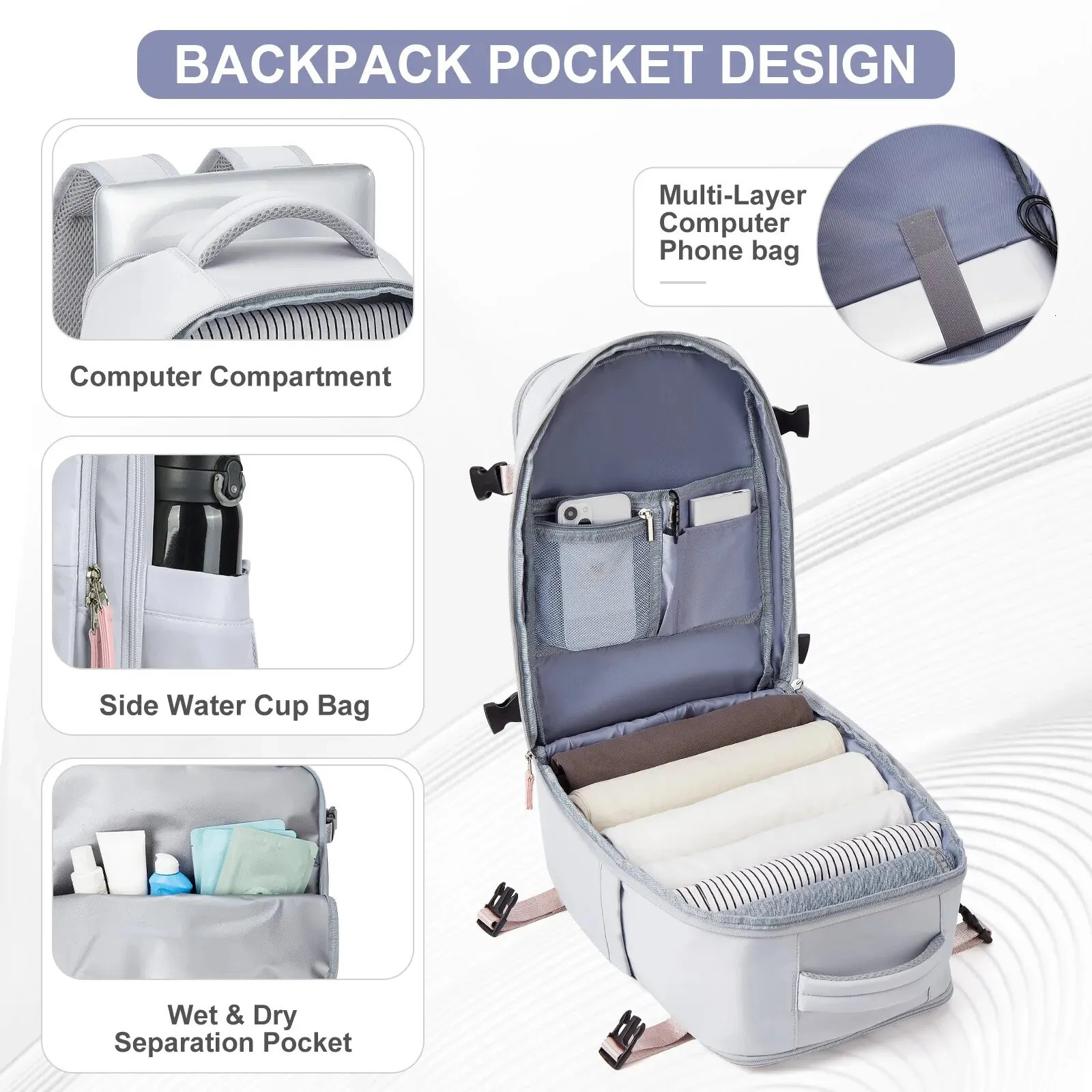 Likros cabin bag Ryanair 40x20x25 Easyjet 45x36x20 womens backpack laptop travel backpack airline approved handbag 241106