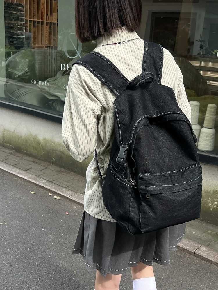 Fashion Denim Backpack Teenagers School Bag Large Capacity Stylish Shoulder Multi Pockets Travel Rucksack 241107