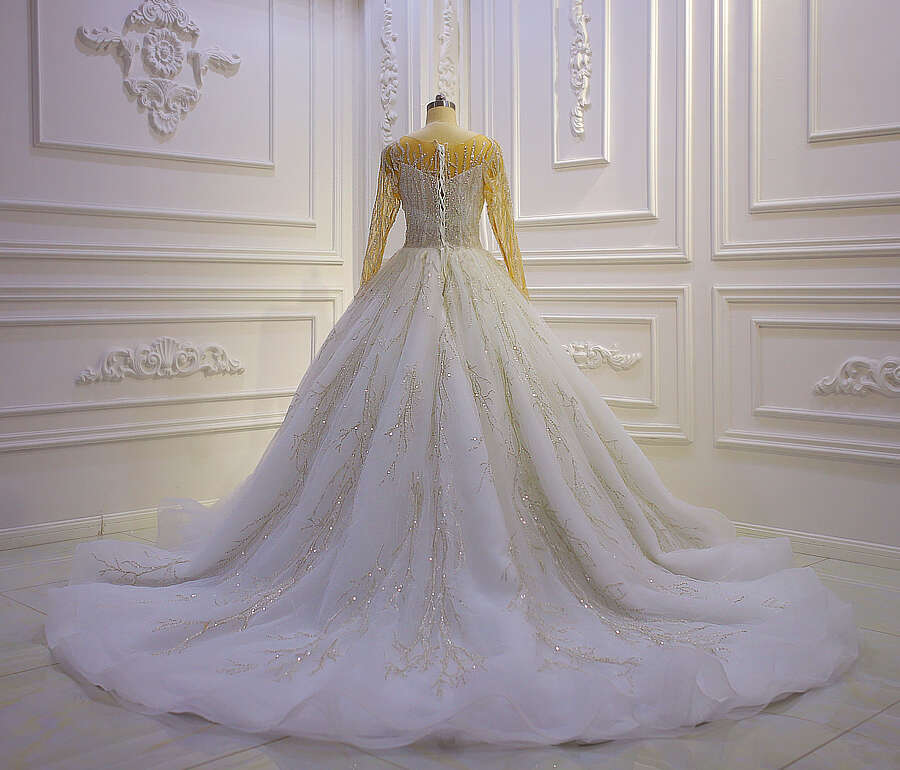 Long Sleeve Lace Lace Tiers Mermaid Wedding Dress