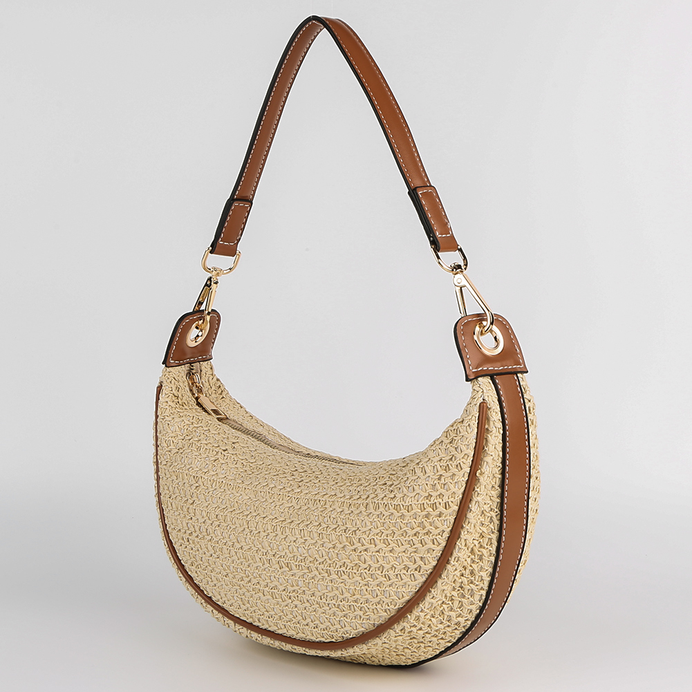 Designer Crescent Bag Woven Summer Shoulder Bag with Adjustable Strap Trendy Crossbody Bag Holiday Travel Handbag for Women
