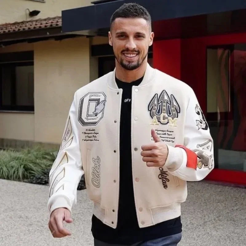 European and American fashion letter embroidered jacket unisex couple contrasting color Y2K hip-hop loose leather jacket mens 241106