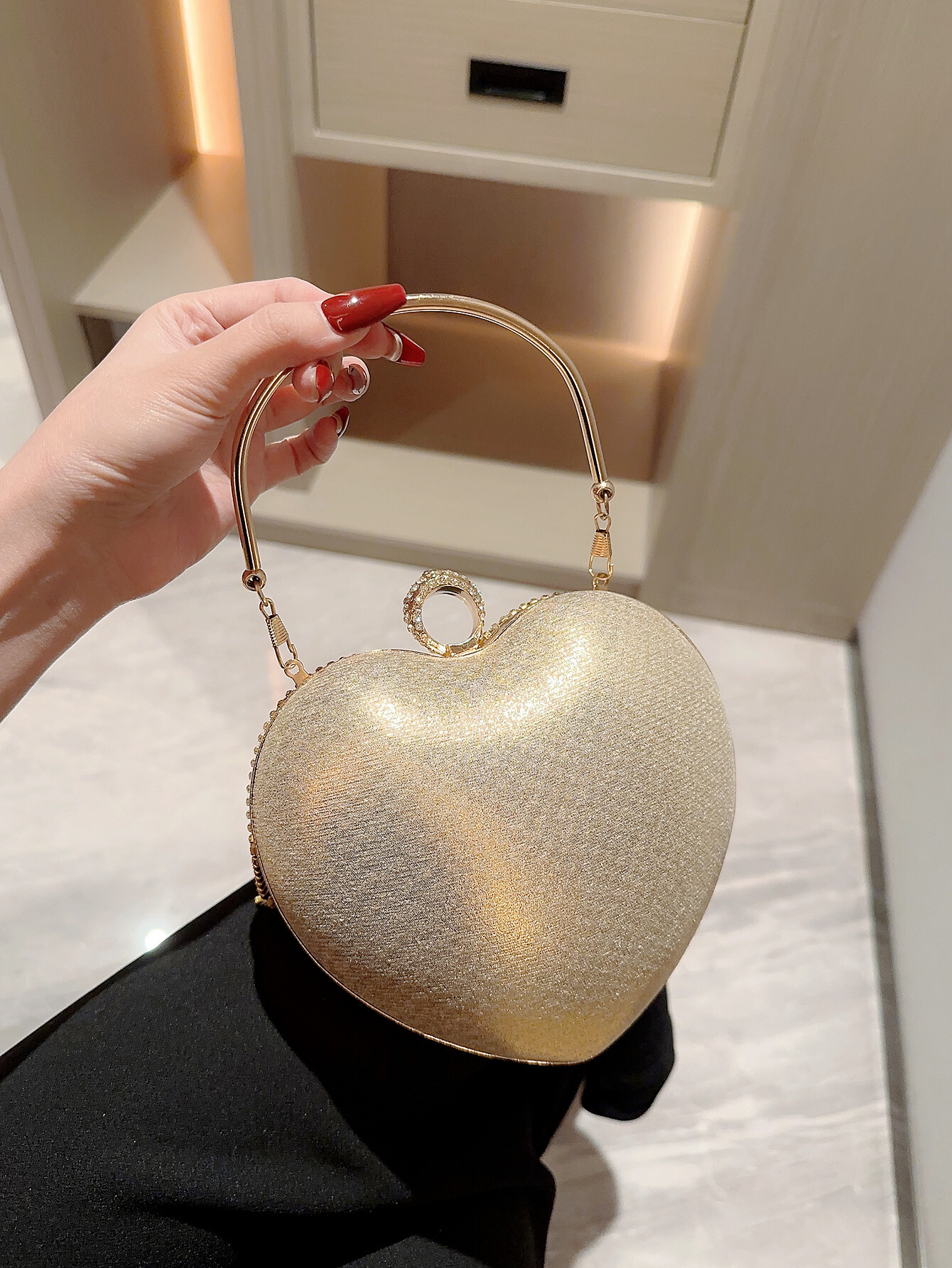 Women's Fashion Rhie Tassel Heart Shaped Handbags Evening Party Prom Dress Bags