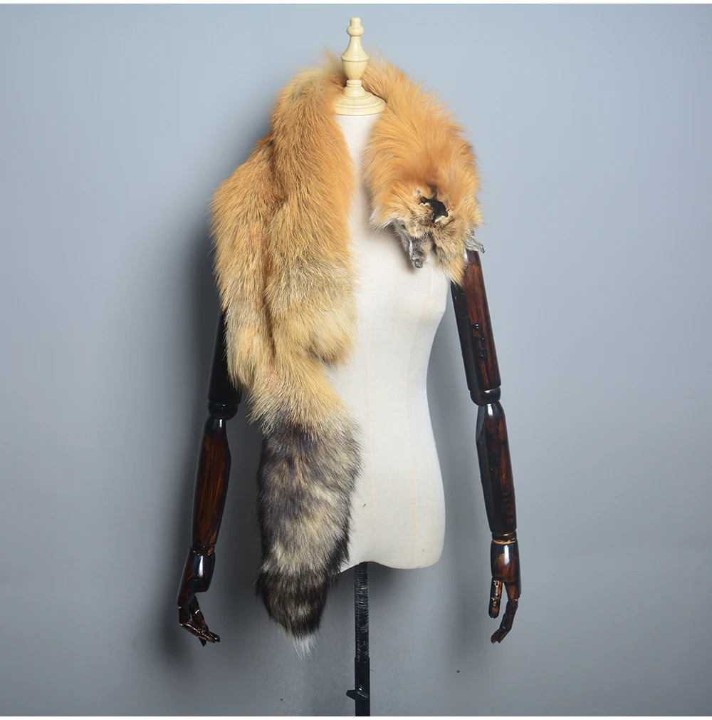 Winter Warm Large Real Fox Fur Collar Natural Fur Coat Scarves Women Men Jackets Hood Shawl Decor Female Neck Scarf Wraps 241107
