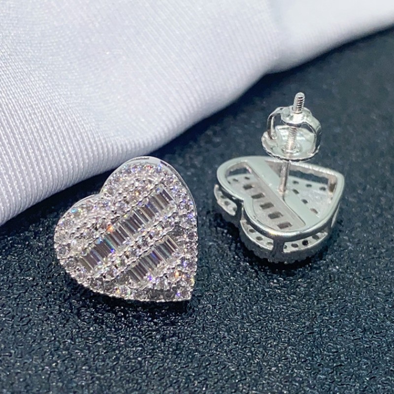 S925 Sterling Silver Gold Plated Pass Test Moissanite Diamond Heart Studs Earrings Nice Gift for Men Women Moissanite Earrings