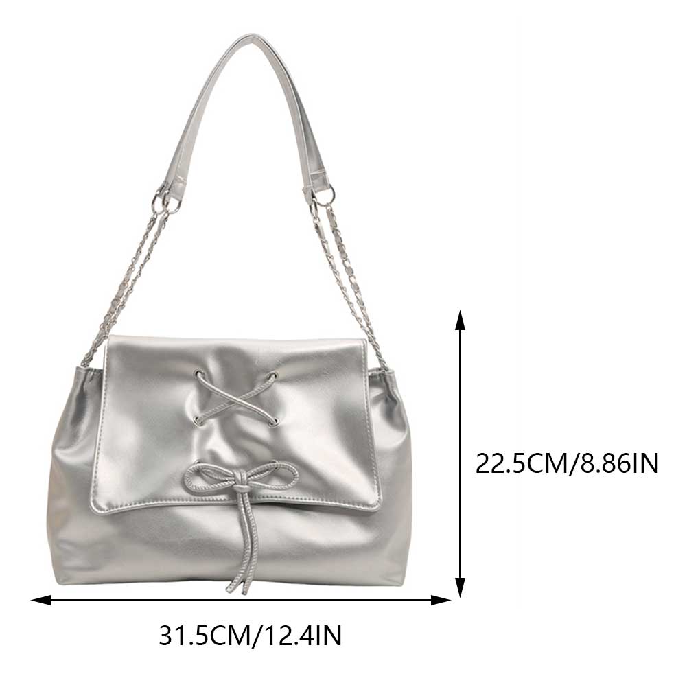 Women PU Leather Handbag Large Capacity Bow Flap Shoulder Bag Stylish Messenger Bag Chic Hobo Bag for Party Vacation