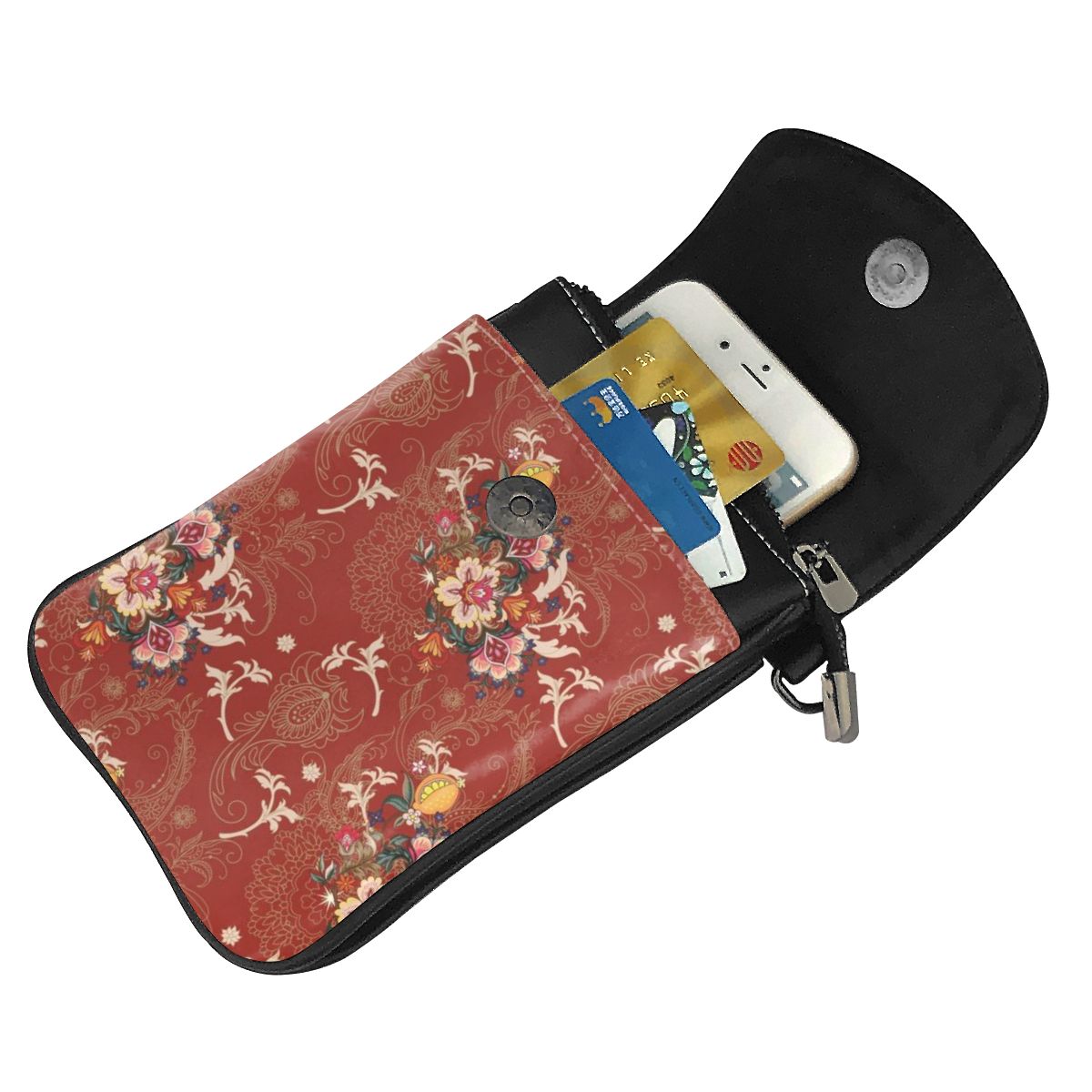 Brand Mini Woman Messenger Bag PU Leather Shoulder Bag Floral Multi-Function Mobile Phone Bag Outdoor Casual Clutch Bag