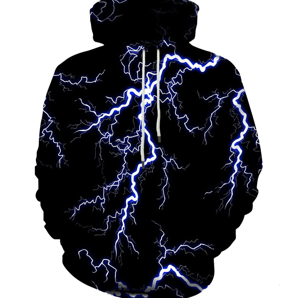 Hoodie for Mens Womens Unisex 3D Novelty Hoodies for Men Women Graphic Pullover Hooded Sweatshirt with Pockets Graphic Fashionable Black Lightning