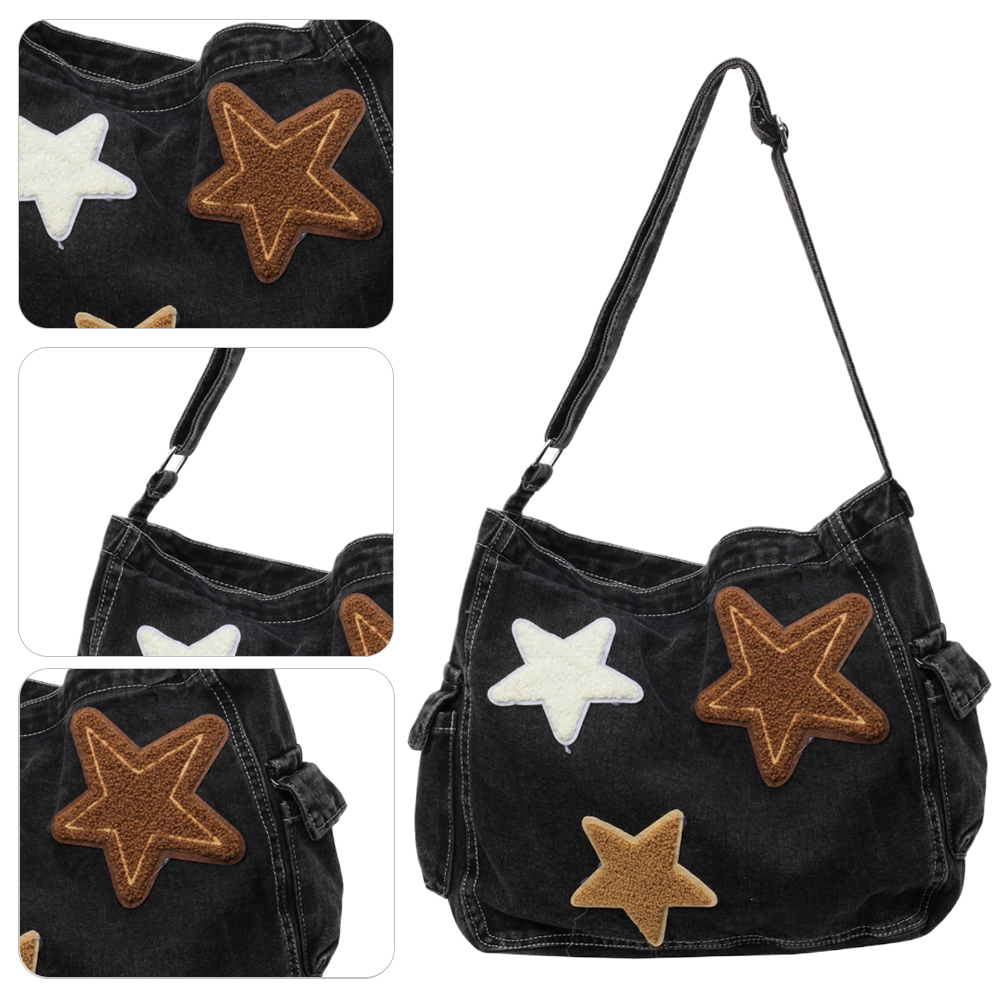 Star Denim Shoulder Bag Multi Pocket Tote Bag Trendy Crossbody Bag Retro Hobo Bag Large Capacity Messenger Bag for Women