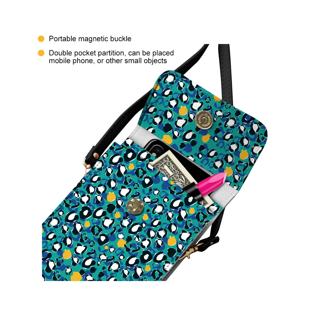 Noisydesigns Custom Women Luxury Business Messenger Bag Cell Phone Ladies Purse Clutch Shoulder Straps Golden Flower Pattern