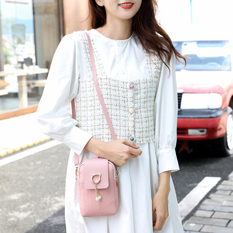 2023 Spring Summer Mini Cross-body Mobile Phone Shoulder Bag Woven Pearl Tassel Cover-style Female Bag Shoulder Diagonal Bag