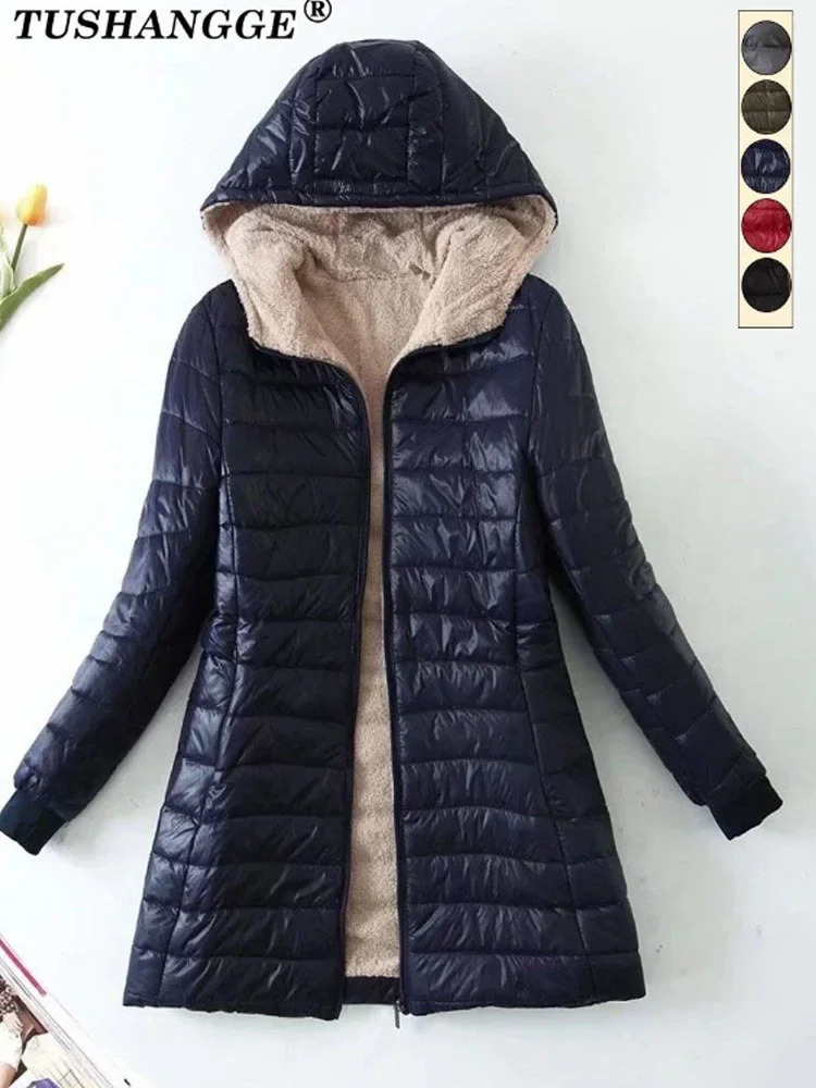 Winter Hooded Cashmere Womens Parkas Zipper Medium Length Korean Jacket Cotton Jacket Comfortable Womens Long Sleeve Jacket 241107
