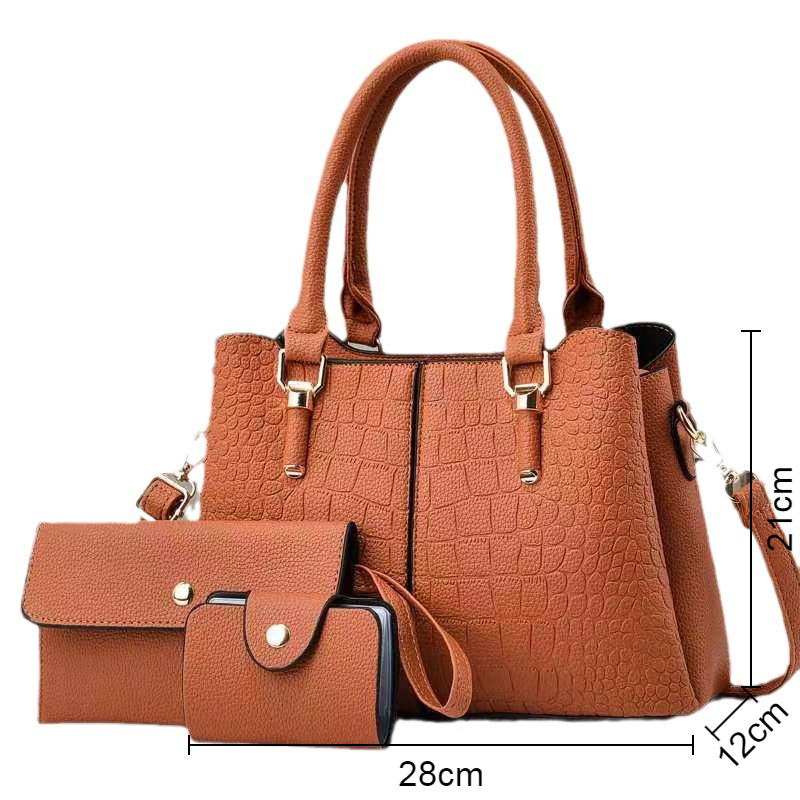 Fashion Crocodile Print Women Handbag Versatile Three-piece Feminina Bag Detachable Strap Zipper Crossbody Bucket Bag