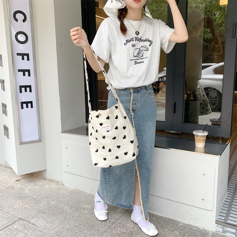 Sweet Love Heart Women's Shoulder Bags Simple Ortable Ladies Vest Bag Thin Cloth Female Tote Handbags Clutch Purse Shopping Bag