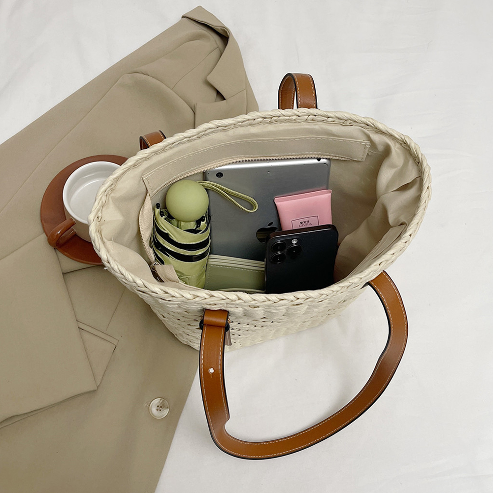Straw Beach Bag Large Summer Shoulder Bag Woven Underarm Bag Holiday Travel Handbag