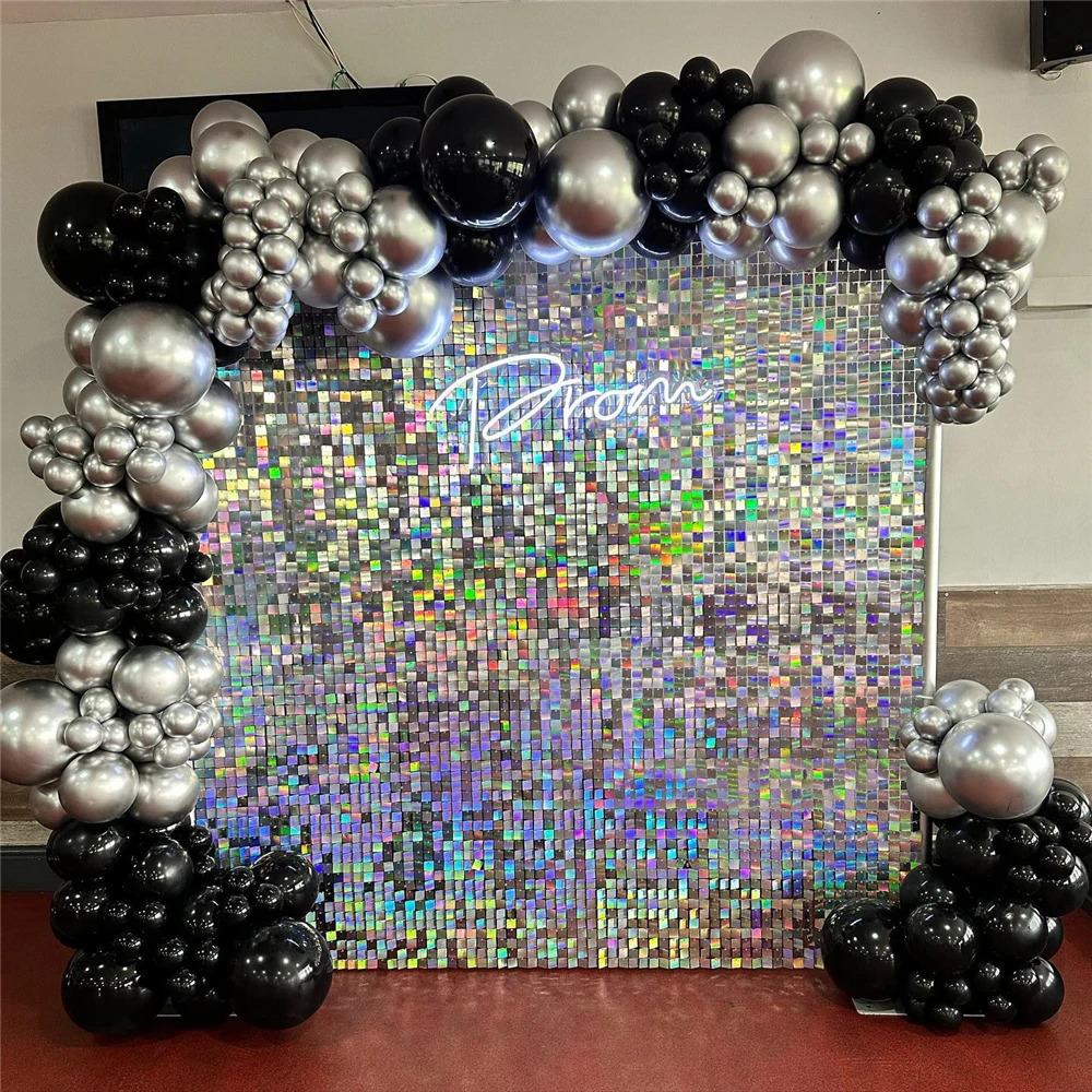 90x180cm Shimmer Wall Backdrop 18Pcs Iridescent Silver Sequin Shimer Panels for Birthday Party Wedding Marriage Decorations 241107