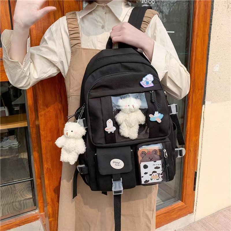 Casual Women's Student School Backpack Kawaii Transparent Bagpack Class Ita Bags For Girls Preppy Style Rucksack Laptop Book