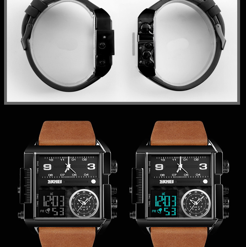 Waterproof 30M sports electronic watch tempered glass mirror luminous alarm clock three time zones titanium alloy case juvenile watch 012