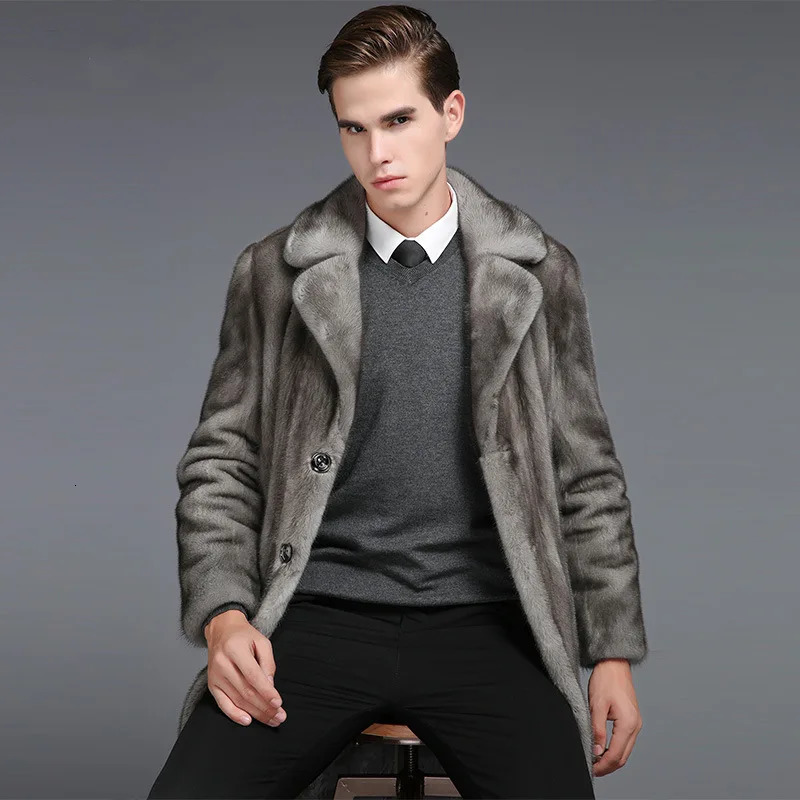 PFNW mens faux fur mens coat s mink fur soft wave long coat mens winter thick casual ecological fur leather jacket 12C1155 241107