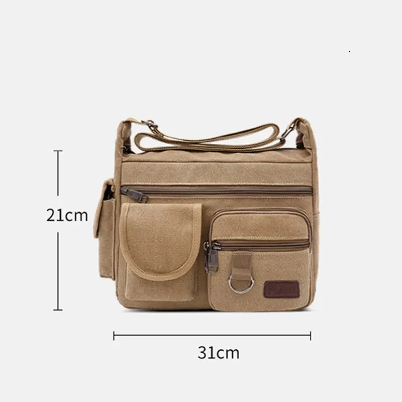 Mens Fashion Canvas Shoulder Bag Large Capacity Multilayer Messenger Student Travel Casual 241106