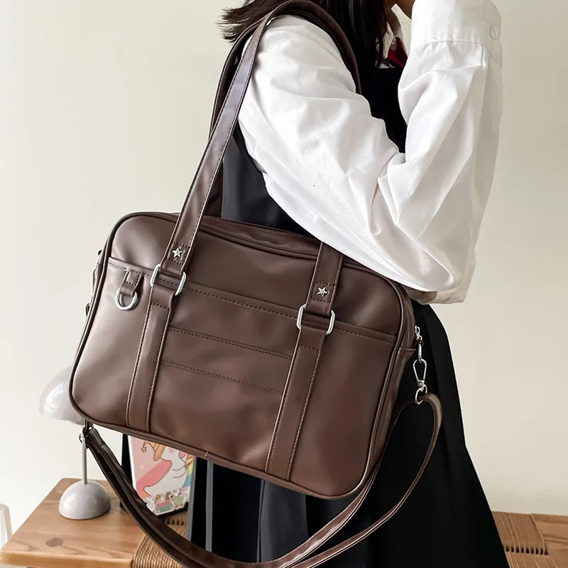 Japanese preparatory style shoulder bag womens PU leather JK uniform bag girls handbag solid color cross body bag Itabag handbag 241106