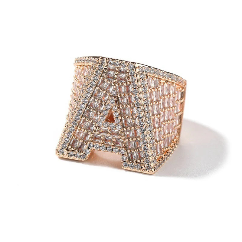 Customized 1 letter ring 5CZ stone sparkling ice out round finger ring mens hip-hop rap jewelry rose gold silver 241106