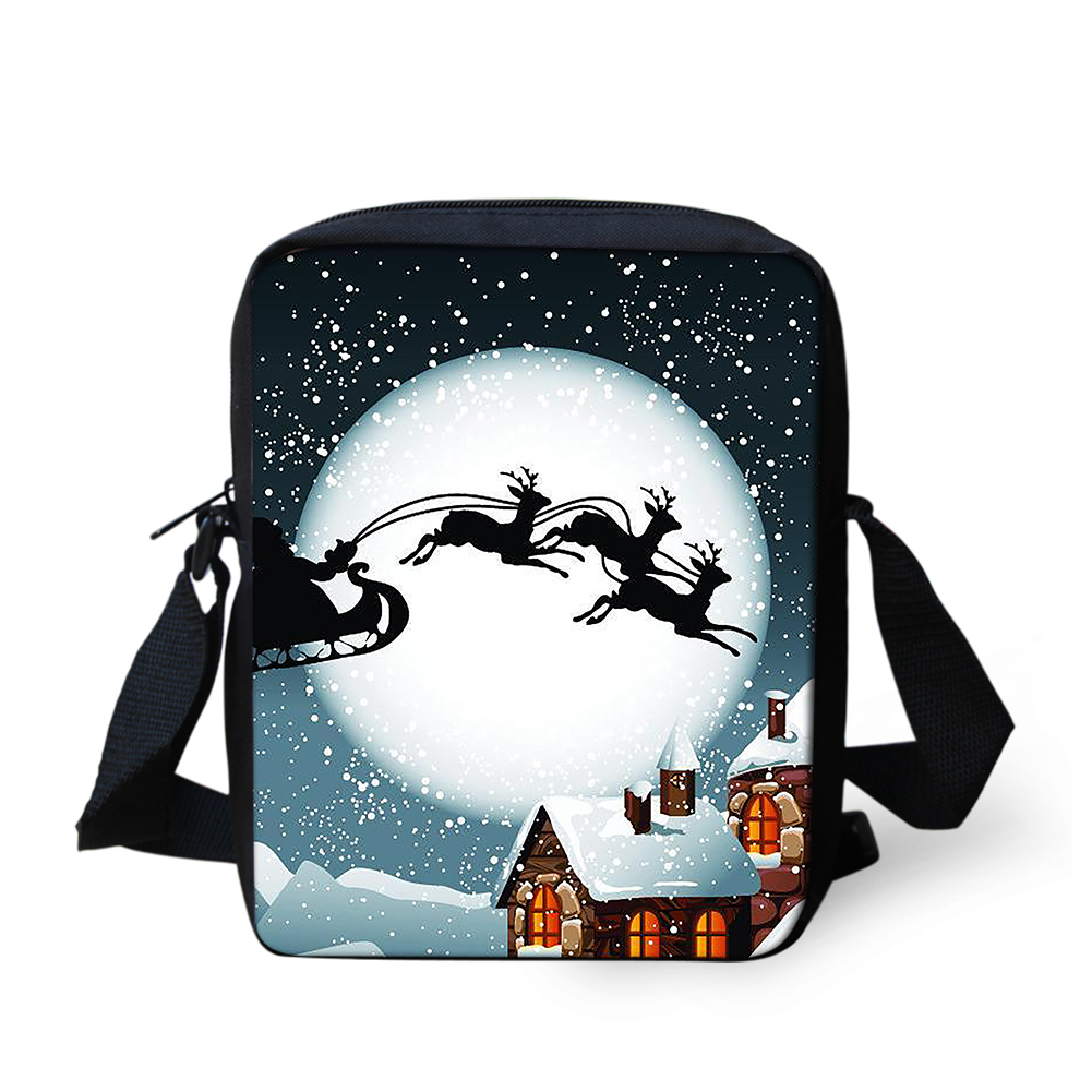 Christmas Moose Snowflake Print Shoulder Messenger Book Bag Coin Purse Kids Crossbody Schoolbag Girls Book Bags Mochila