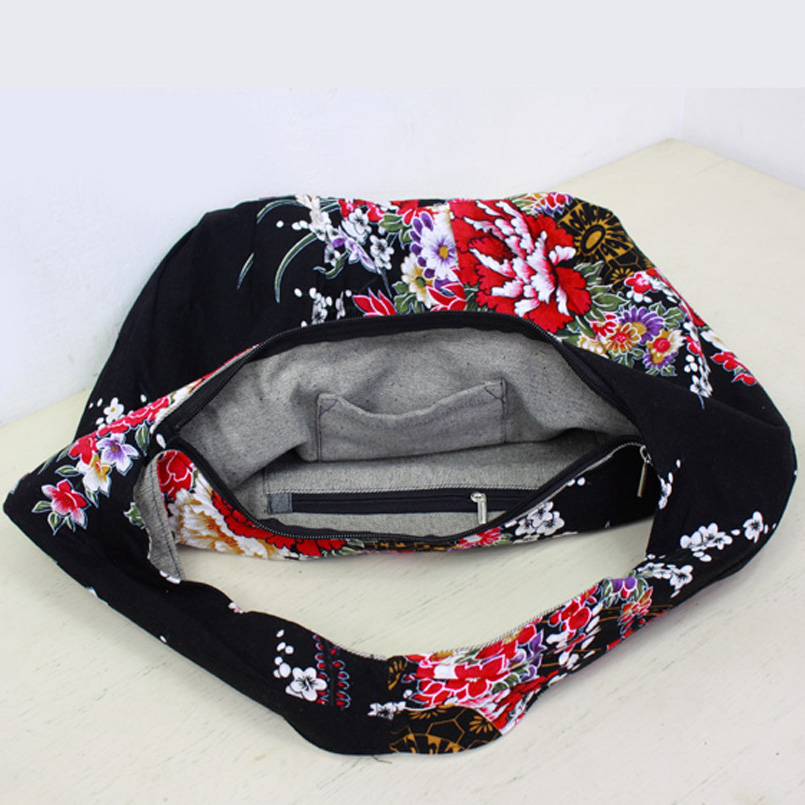 Large Cotton Canvas Bohemian Bag Jew Hippie styles Bags Flowers Hobos Shoulder Bag Women's Handbag Purses Women Ethnic Bag Bags