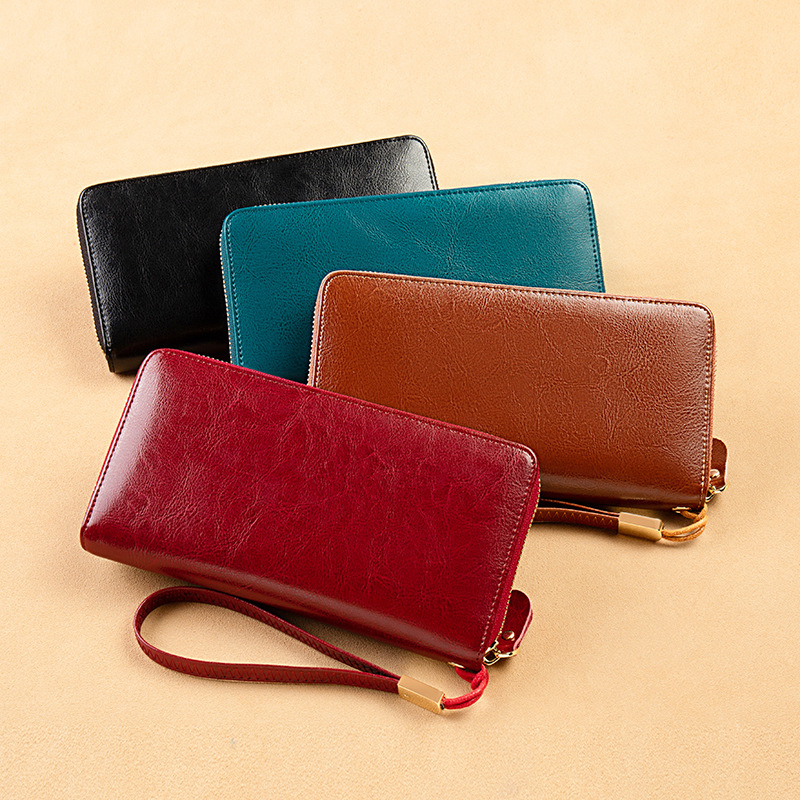 Women‘s Genuine Leather Wallets Female Clutch Zipper Coin Purse Card Holder Certificate Fashion Ladies Wristband Phone Hand Bag