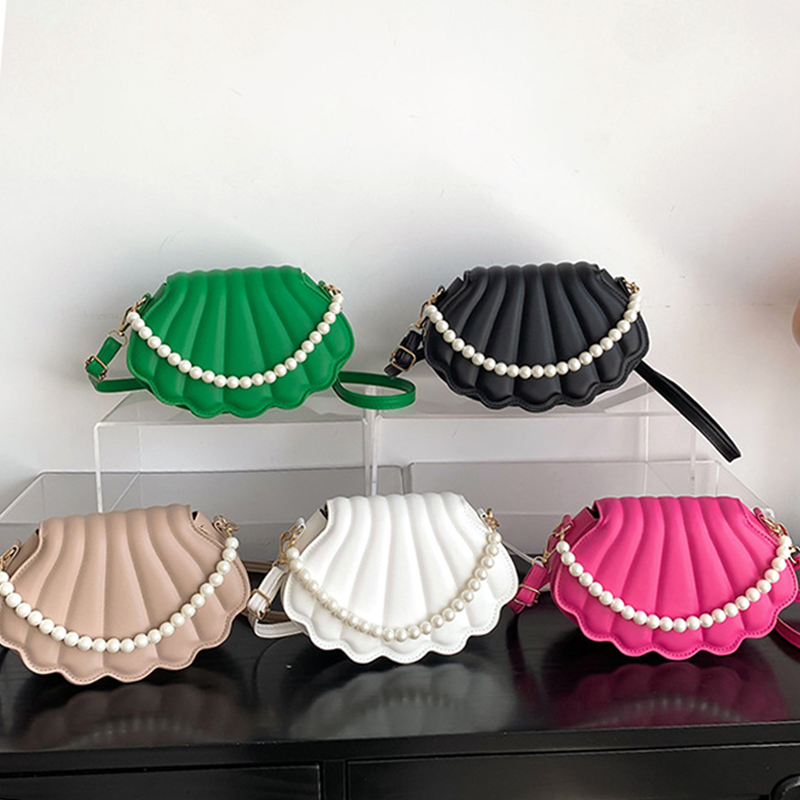 Bag Women Soft PU Leather Shoulder Cross Hand bag Sea Shell Pearl Chain Small Clutch Party Lady Armpit Aesthetic Fashion Bags