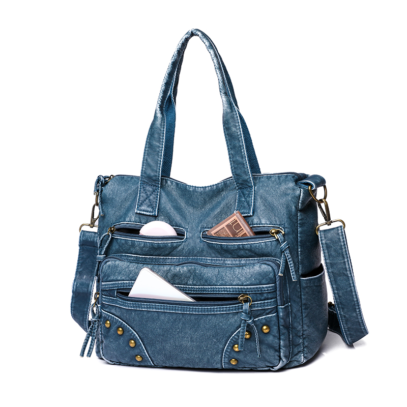 Annmouler New Fashion for Women Vintage Soft Pu Leather Handbags Large Capacity Tote Many Pockets Messenger Bag sac