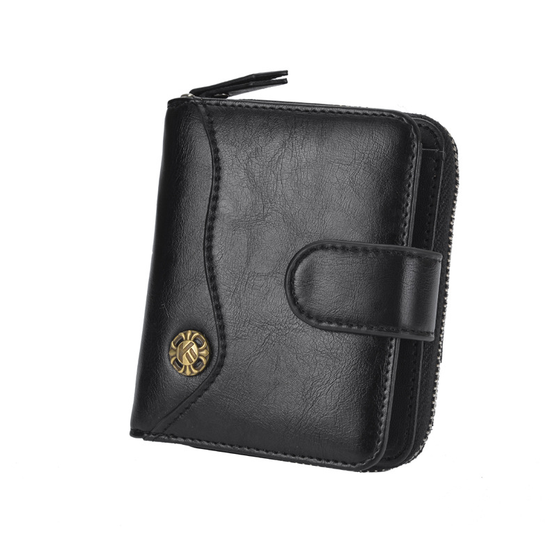 Fashion Retro Men Leather Wallets Short Money Purses Design Men Thin Wallet with Zipper Coin Bag Business Card Holder Case