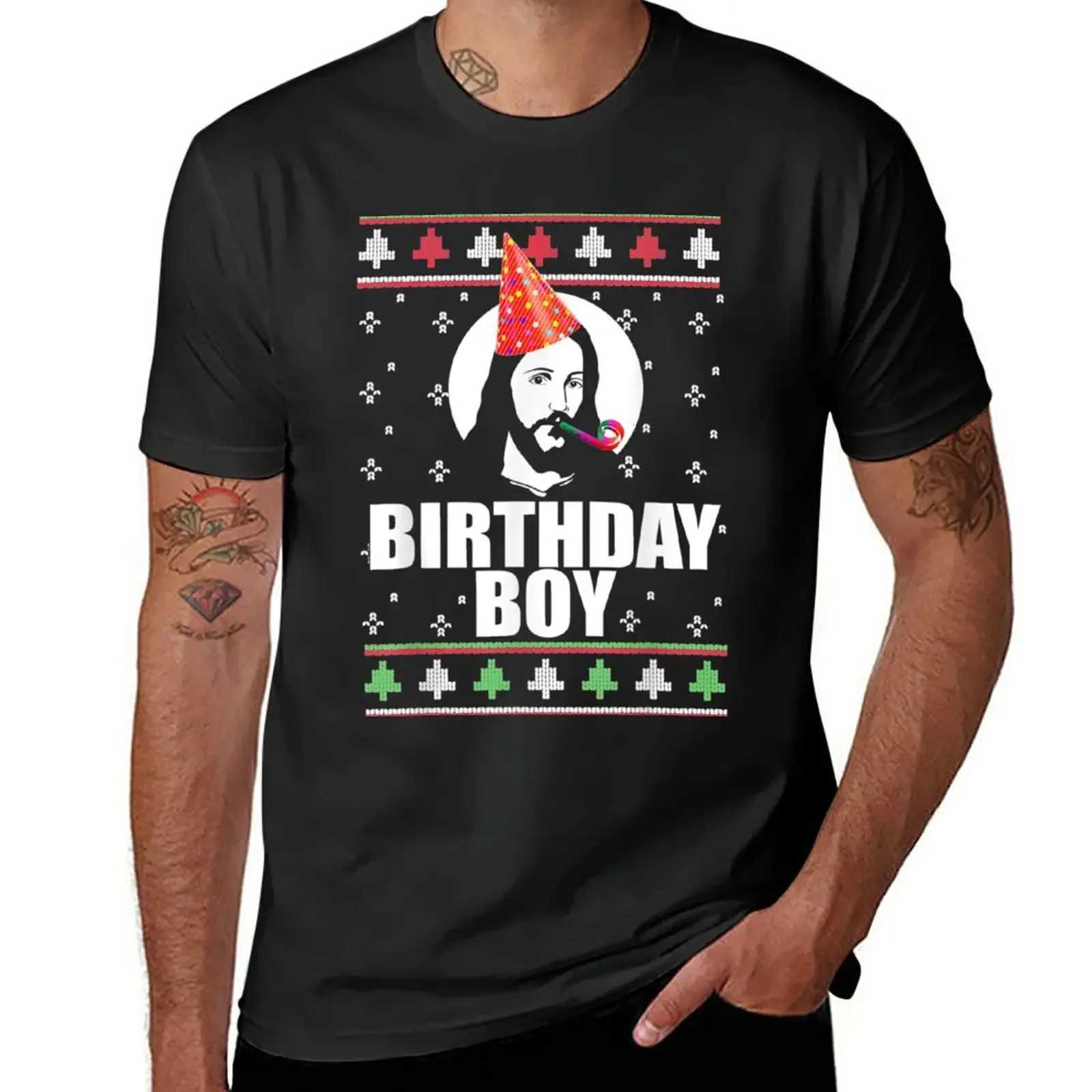 Short sleeved mens BIRTHDAY boy Jesus funny ugly Christmas sweater design Christmas T-shirt graphic T-shirt street T-shirt X241107