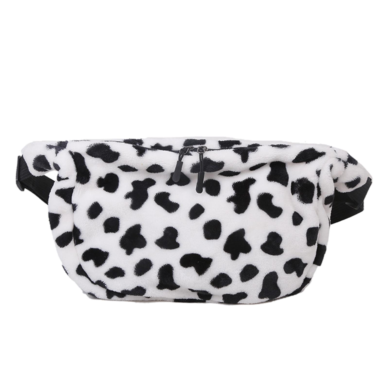 Lady Women Chic Cow Pattern Shoulde Bag Large Capacity Plush Zipper Crossbody Pouch Handbag