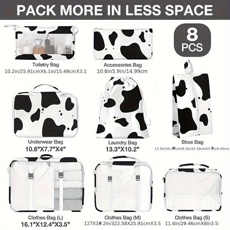 8 pieces/set of travel toiletries and cosmetics bags, luggage packaging cubes, storage boxes .