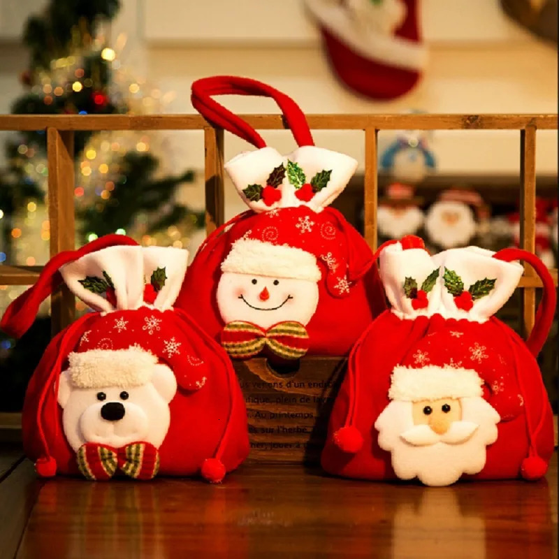 Christmas gift bag candy storage bag handbag Christmas Eve decoration supplies cute cartoon deer bear snowman packaging bag 241107