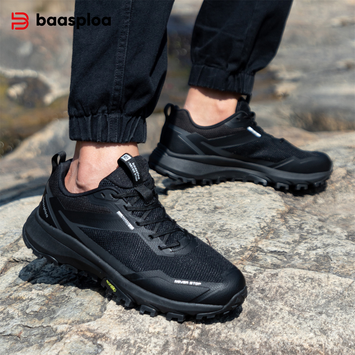 Baasploa Men Hiking Shoes Non-slip Outdoor Fashion Lightweight Breathable Shoes Male Casual Anti-Skid Wear-Resistant Sneakers