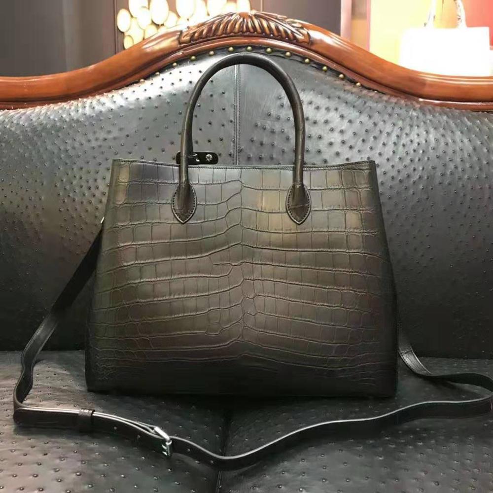 100% Real/Genuine crocodile Skin Women tote Handbag High end fine quality matt black color crocodile belly skin lady tote bag 30