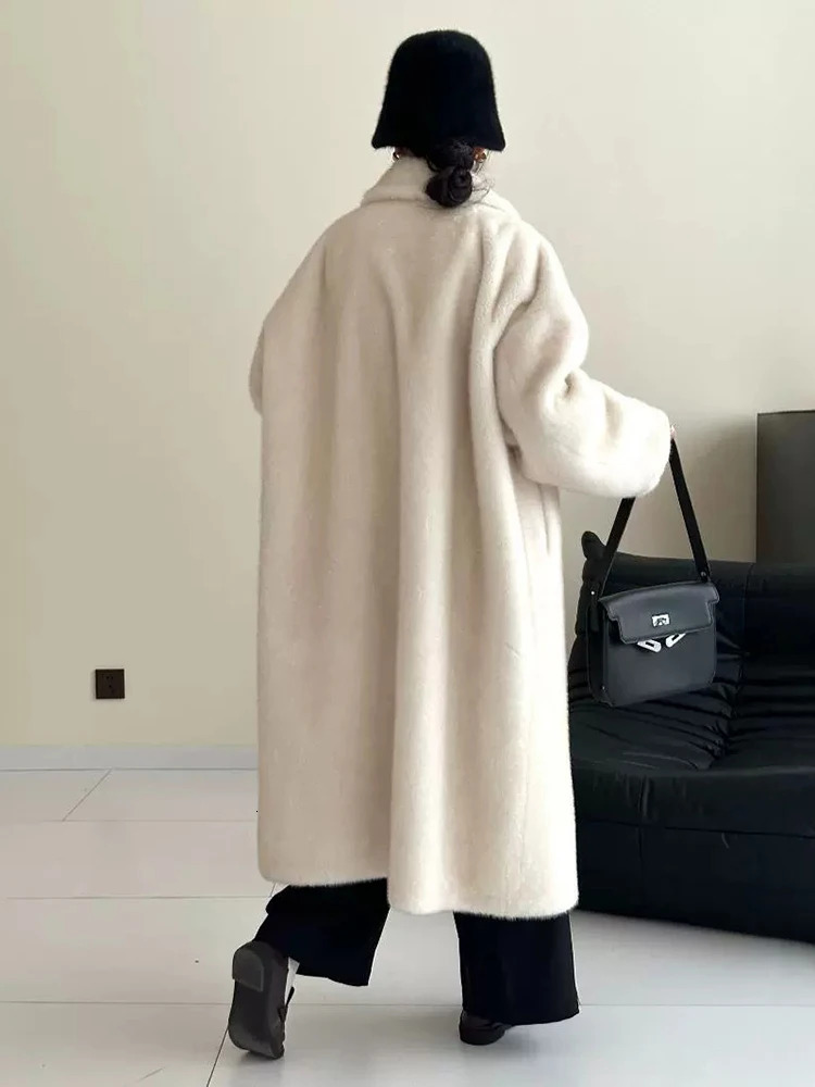 Lanmrem elegant mink coat womens lapel single chest solid color long coat winter clothing 2Z2628 241107