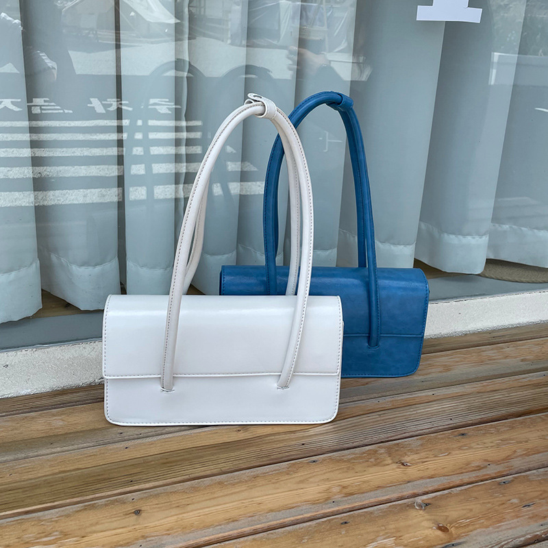 Solid Colour PU Leather Shoulder Bag for Women 2023 Retro Design Ladies Underarm Bag Square Handbag and Purse Sac A Main Femme