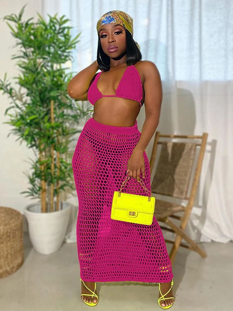 Townlike Hollow Out Bandage Sexy Two Piece Set Spaghetti Strap Top And Long Skirt Beach Summer 2 Women Outfits 240401