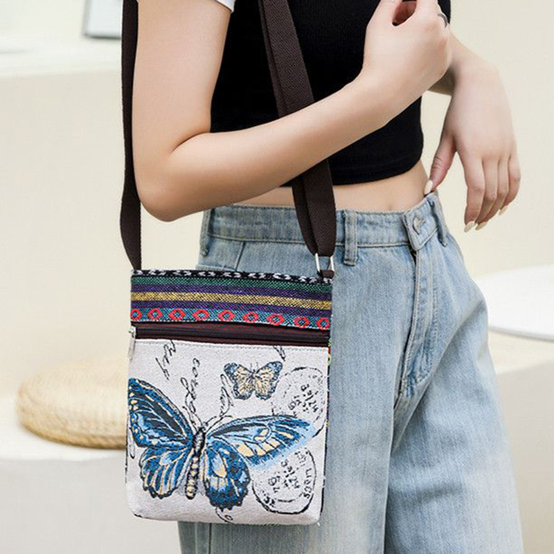 Lady Crossbody Shoulder Bag, Phone Purse Handbag, Ethnic Style Embroidered Messenger Bag, Retro Small Canvas Bag